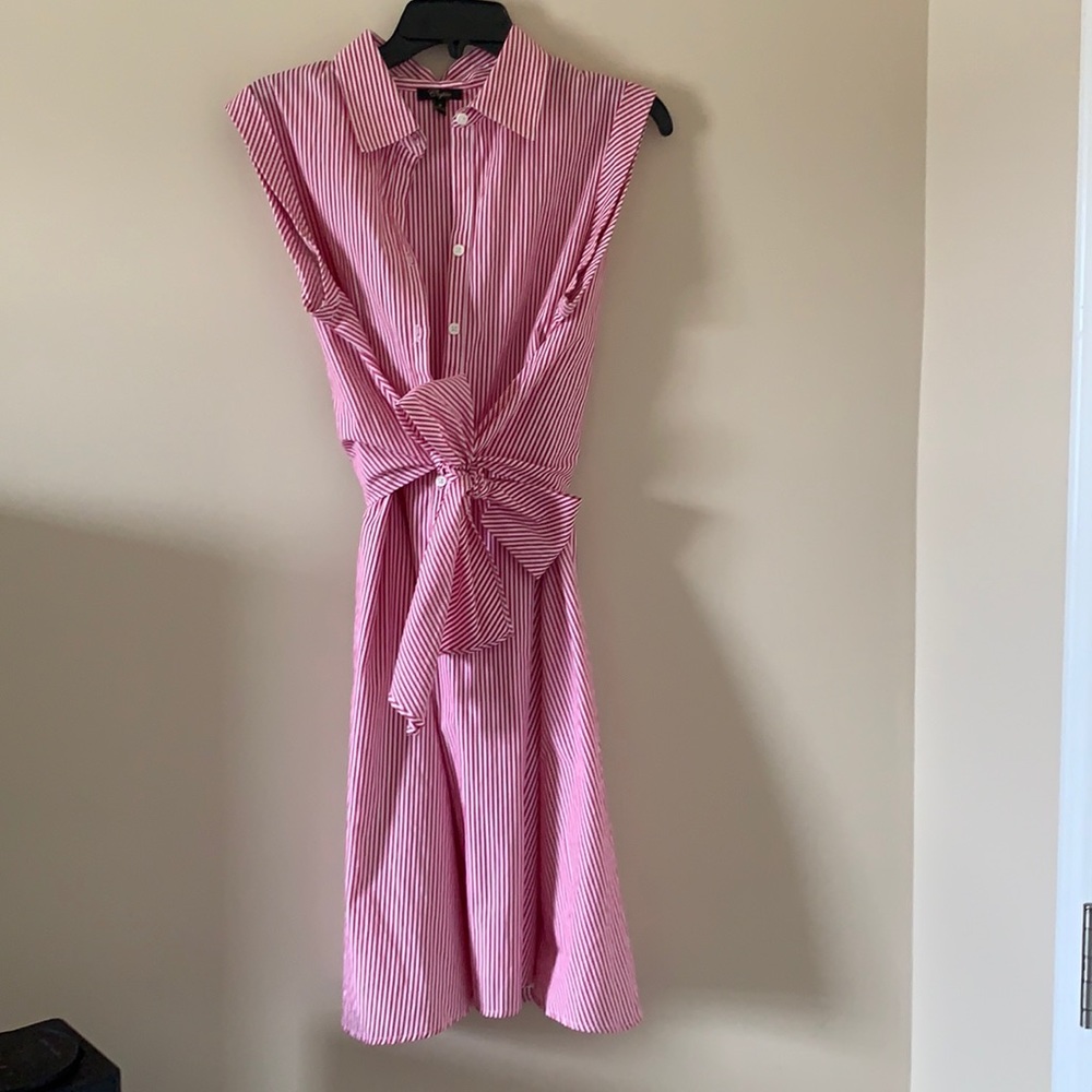 Pink and white vertical striped dress